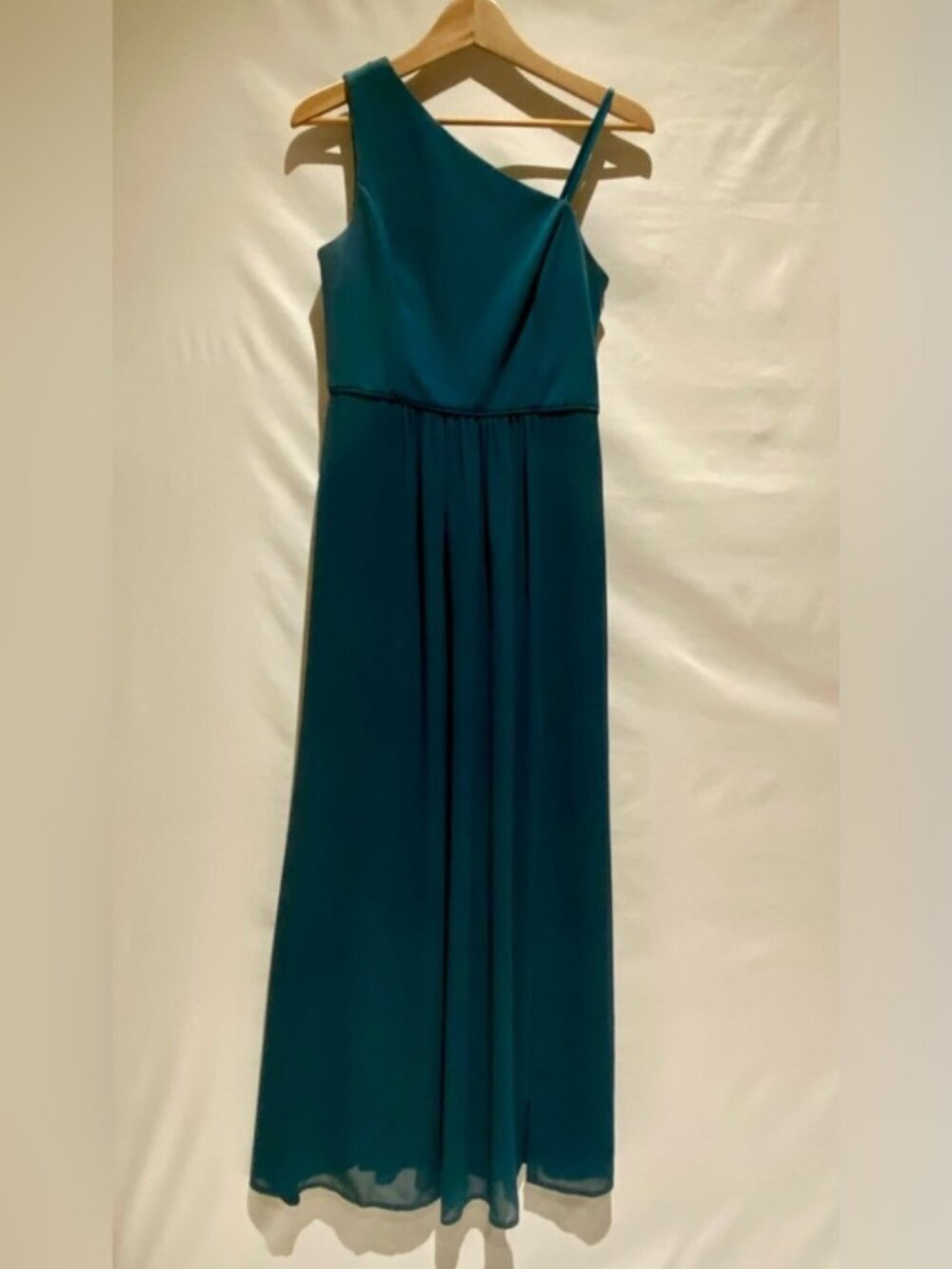 Adrianna Papell Teal One Shoulder Crepe Chiffon Gown (size 6) - Picture 6 of 14